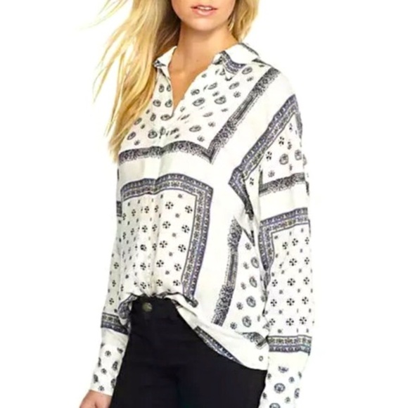 Free People Little Secrets Button Up Wrap Shirt White Large - Picture 2 of 13